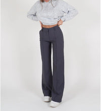 Marlene | Damen Weite High-Waist Marlenehose - Dunkelgrau