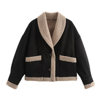 Damen Kurzjacke mit Knöpfen und Taschen - Schwarz