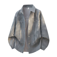 Herren Oversize-Hemdjacke in Acid-Wash-Optik mit Druckknopfverschluss - Meliertgrau
