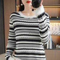 Damen Pullover mit Rundhalsausschnitt und Streifen - Schwarz-Weiße Streifen