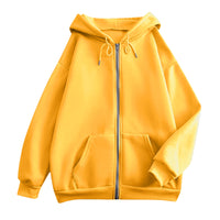 Damen weite Kapuzenjacke mit Reißverschluss, Kängurutaschen und Rippbündchen - Gelb