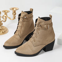 Damen Schnür-Stiefeletten mit Blockabsatz und hohem Tragekomfort - Khaki