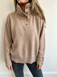 Maja | Damen Langarmpullover mit Knöpfen - Khaki