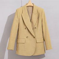 Damen Doppelreihiger strukturierter Blazer mit markantem Revers und Pattentaschen Nord Taschen - Gelb
