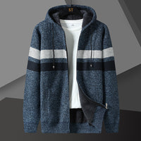 Herren Gestreifte Kapuzenjacke mit Kordelzug und Taschen - Blau