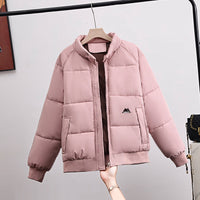 Damen kurzer gesteppter Blouson mit hohem Stehkragen - Rosa