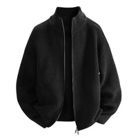 Damen modische Strickjacke mit hohem Kragen und Reißverschluss - Schwarz
