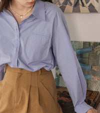Damen Oversized Hemdbluse mit Brusttasche Nord Taschen - Sonnenblau
