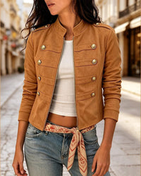 Damen Langarm-Jacke mit Knöpfen und Taschen - Dunkelbraun