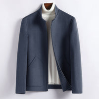 Herren Elegante Kurzjacke aus Wollmix mit Stehkragen, verdecktem Reißverschluss und konturierten Eingrifftaschen Nord Taschen - Grau-Blau (100% Wolle)