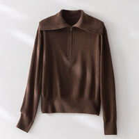 Damen Feiner Half-Zip-Pullover mit großzügigem Umschlagkragen und slimem Schnitt Nord Taschen - Braun