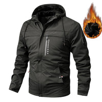 Herren gefütterte Softshelljacke mit Kapuze und Brusttasche - Schwarz