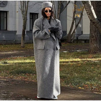 Damen Oversized Langarm Maxi-Mantel mit Taschen - Grau