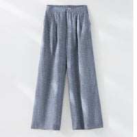 Damen Hochtaillierte Palazzo-Hose aus Leinenmix mit Bundfalten und elastischem Komfortbund Nord Taschen - Blaue Hose