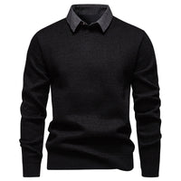 Herren Feinstrickpullover mit integriertem Hemdkragen‑Detail Nord Taschen - 9063 Schwarz, gefüttert