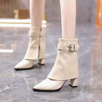 Damen Blockabsatz Stiefeletten - Creme