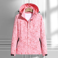 Damen leichte Regen- und Windjacke mit Kapuze und Blattmuster - Damen - Rosa
