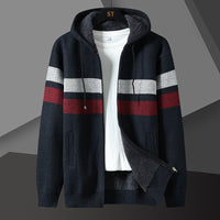 Herren Gestreifte Kapuzenjacke mit Kordelzug und Taschen - Marineblau