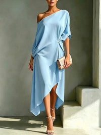 Camila | Damen-Ein-Schulter-Maxikleid mit Seitenschlitz - Blau