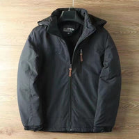 Herren wasserabweisende Allwetter-Trekkingjacke mit Kapuze - Schwarz