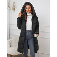 Damen taillierter A-Linien-Parka mit Kapuze und Karree-Steppung - Schwarz