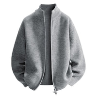 Damen modische Strickjacke mit hohem Kragen und Reißverschluss - Grau