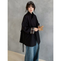 Damen Oversize Trenchcoat mit Taillengürtel und karierter Ärmelaufschlag Nord Taschen - Schwarz – Premium‑Serie