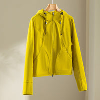 Damen Kapuzen-Softshelljacke mit Zwei-Wege-Reißverschluss und ergonomischer Schnitt Nord Taschen - Senfgrün (Jacke)