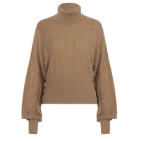 Damen Cropped Langarm-Turtleneck-Pullover mit Knöpfen - Khaki