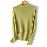 Damen Feiner Stretch-Feinstrickpullover mit halbem Stehkragen und schlanker Silhouette Nord Taschen - Apfelgrün