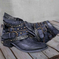 Damen Western Stiefeletten mit Schnallenriemen und Ketten - Blau