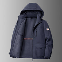 Herren gefütterte Softshell-Winterjacke mit Kapuze und Multifunktionstaschen - Dunkelblau