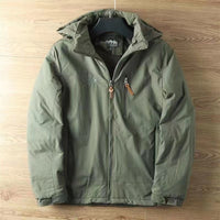 Herren wasserabweisende Allwetter-Trekkingjacke mit Kapuze - Olivgrün