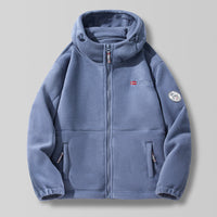 Herren Kapuzen-Fleecejacke mit hohem Haubenkragen und Reißverschluss - Seeblau
