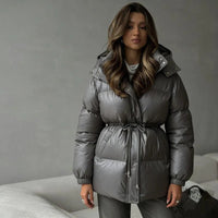 Damen Kapuzenjacke mit anpassbarem Taillenzug und glänzendem Finish - Dunkelgrau