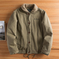 Herren Canvasjacke mit Teddykragen, Isolierfütterung und Kordelzug - Erbsengrün