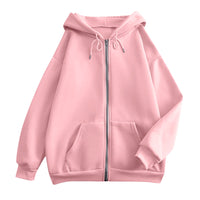 Damen weite Kapuzenjacke mit Reißverschluss, Kängurutaschen und Rippbündchen - Rosa