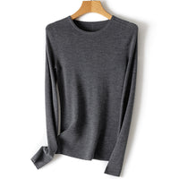 Damen Feiner Feinstrickpullover mit Rundhalsausschnitt und figurnaher Silhouette Nord Taschen - Mittelgrau meliert