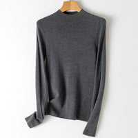 Damen Leichter Feinstrick-Pullover mit kurzem Stehkragen und schmaler Silhouette Nord Taschen - Mittelgrau meliert