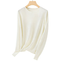 Damen Feiner Rundhals-Feinstrickpullover mit leichter Oversize-Passform Nord Taschen - Weiß