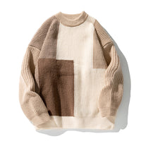 Pullover mit Rundhalsausschnitt und Farbblockdesign - Khaki