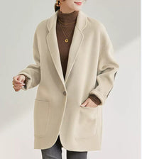 Damen stylischer und bequemer Oversized-Blazer Nord Taschen - Beige