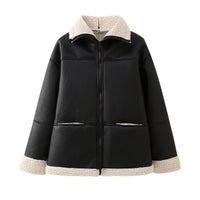 Damen Oversized Aviator Blouson mit Taschen - Schwarz