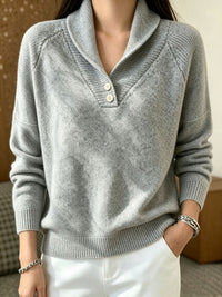 Martha | Damen Langarmpullover mit Knöpfen - Grau