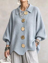 Damen Langarm-Strickjacke mit Knöpfen - Himmelblau