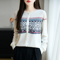 Damen Cardigan mit Rundhalsausschnitt und langen Ärmeln - Cremeweiß