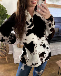 Damen Pullover mit Reißverschluss und langen Ärmeln - Schwarz/Weiß
