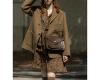 Damen Stylische Wolljacke Nord Taschen - Kastanie