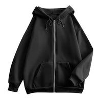 Damen weite Kapuzenjacke mit Reißverschluss, Kängurutaschen und Rippbündchen - Schwarz