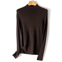 Damen Feiner Stretch-Feinstrickpullover mit halbem Stehkragen und schlanker Silhouette Nord Taschen - Kaffee